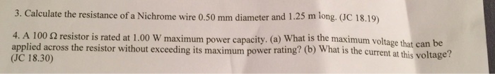 Solved Calculate the resistance of a Nichrome wire 0.50 mm | Chegg.com