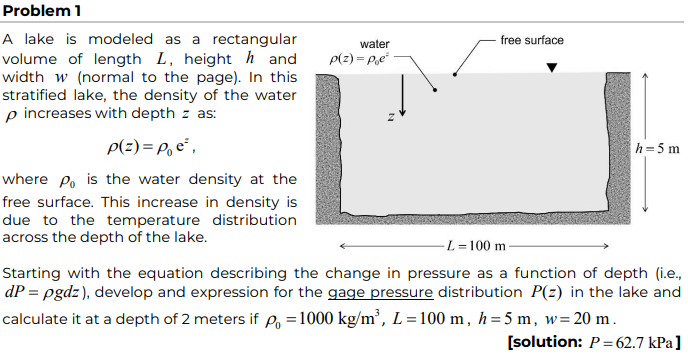 Lake Math Problem Solved Problem 1A lake is modeled as a rectangularvolume of | Chegg.com
