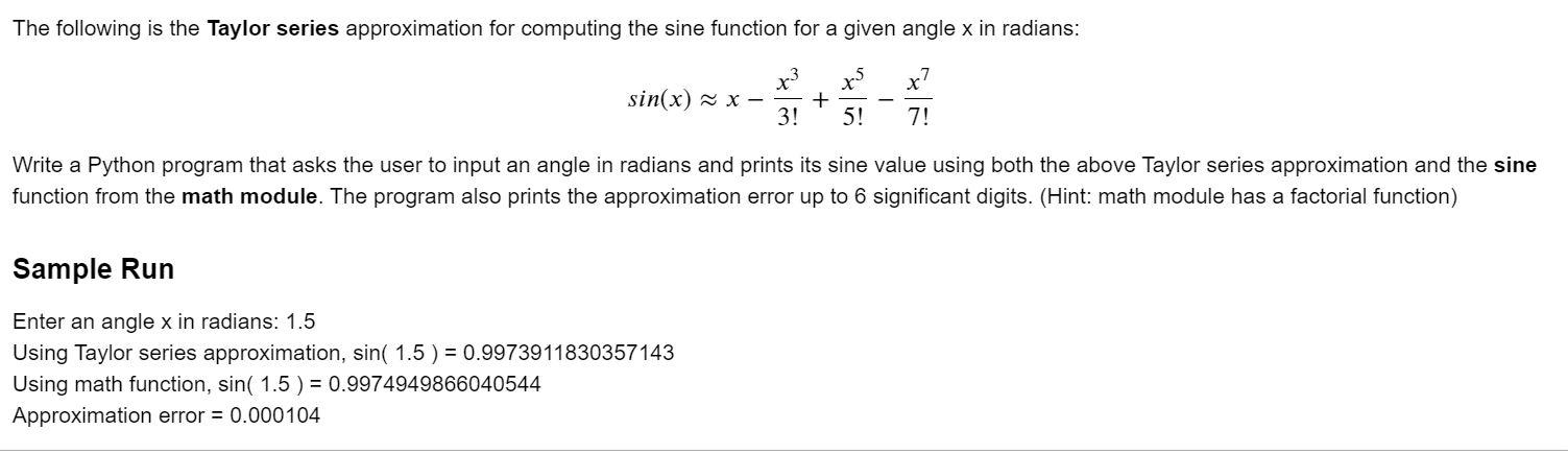 Solved The following is the Taylor series approximation for | Chegg.com