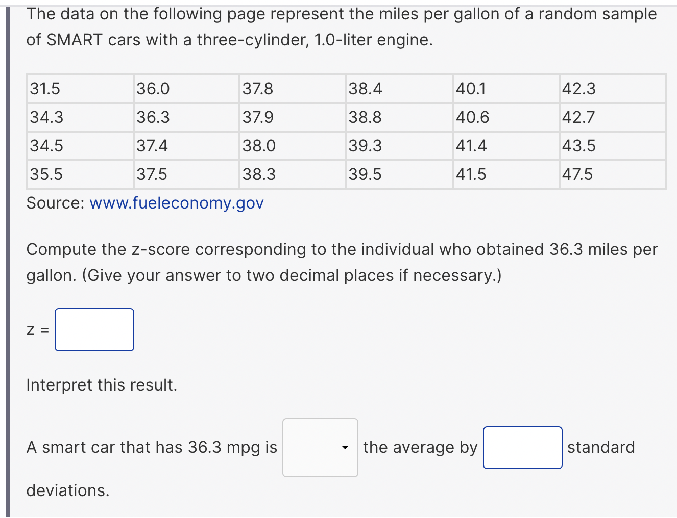 Solved The data on the following page represent the miles | Chegg.com