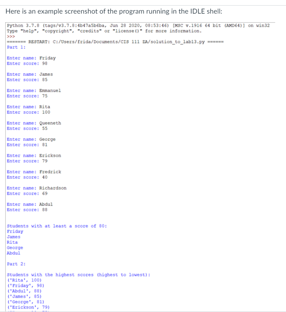 Solved Create a new Python program in IDLE, and save it as | Chegg.com