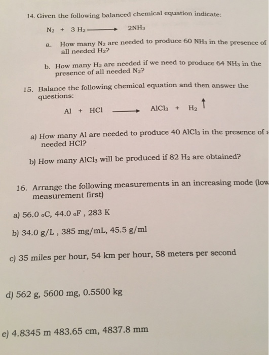 Solved 14. Given The Following Balanced Chemical Equation | Chegg.com