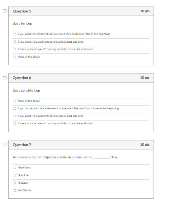 Solved Question 5 10 pts Use a for loop if you want the | Chegg.com