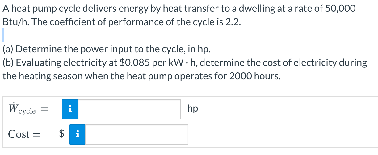 Solved A heat pump cycle delivers energy by heat transfer to