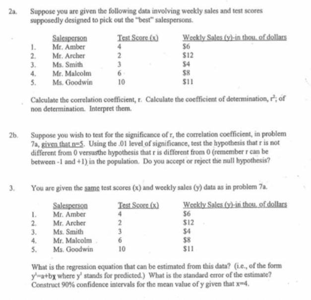 Solved 2a. Suppose you are given the following data | Chegg.com