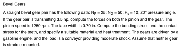 Solved Bevel Gears A Straight Bevel Gear Pair Has The | Chegg.com