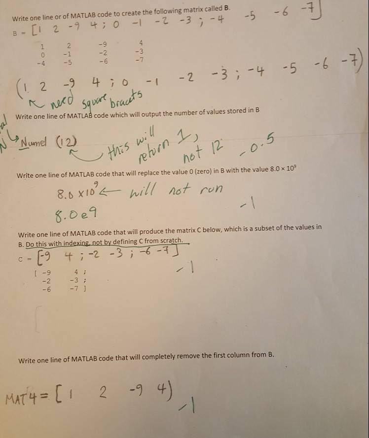 Solved Write one line or of MATLAB code to create the | Chegg.com