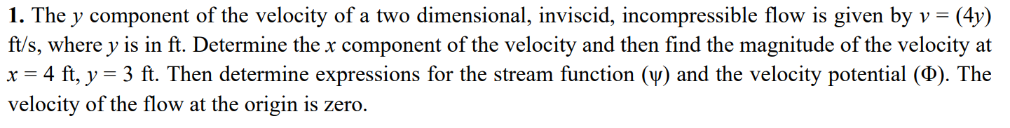 Solved 1. The y component of the velocity of a two | Chegg.com