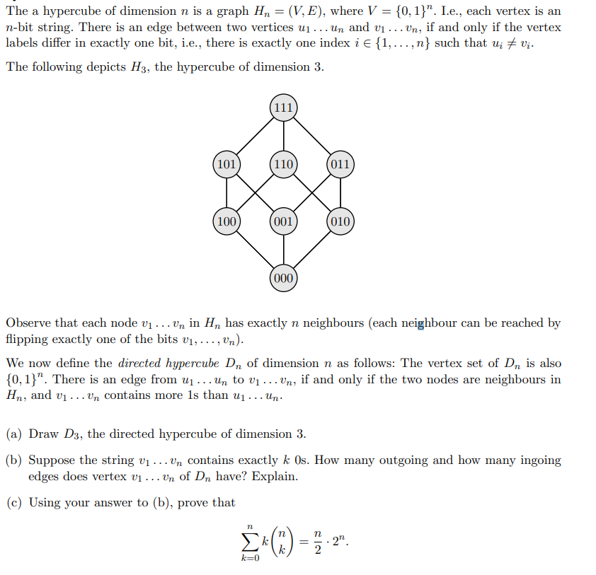 Solved The A Hypercube Of Dimension N Is A Graph Hn V Chegg Com