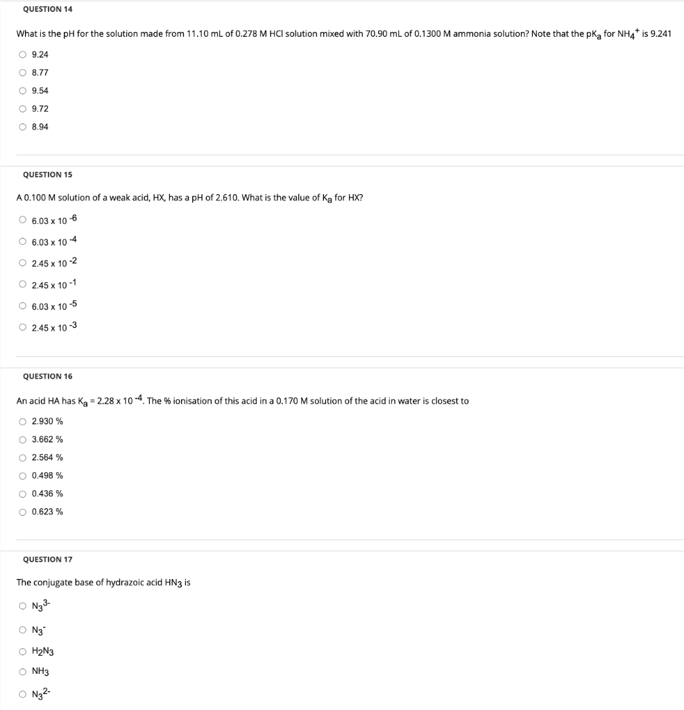 Solved QUESTION 14 What is the pH for the solution made from | Chegg.com