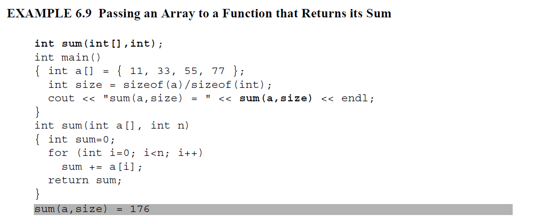 Solved EXAMPLE 6.9 Passing an Array to a Function that | Chegg.com