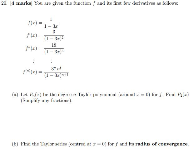 Solved 20. [4 marks You are given the function f and its | Chegg.com