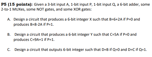 Solved P5 (15 points): Given a 3-bit input A, 1-bit input P, | Chegg.com