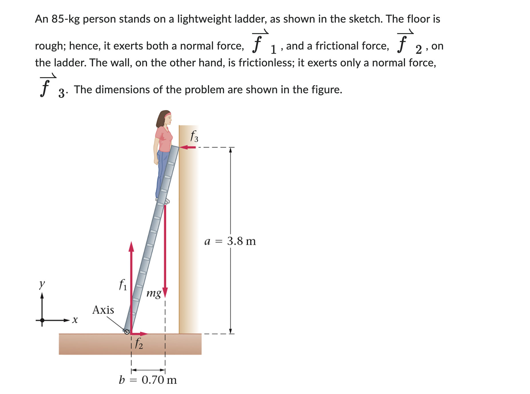 Solved An 85−kg person stands on a lightweight ladder, as | Chegg.com