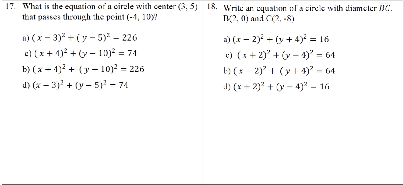 Solved 17 What Is The Equation Of A Circle With Center Chegg Com