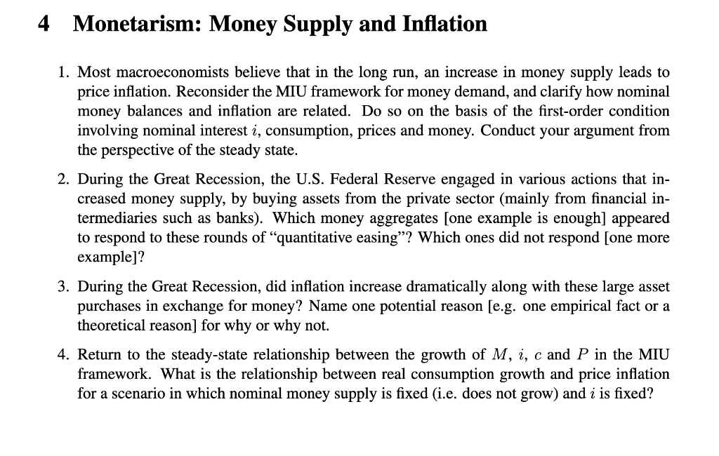 4 Monetarism: Money Supply And Inflation 1. Most | Chegg.com