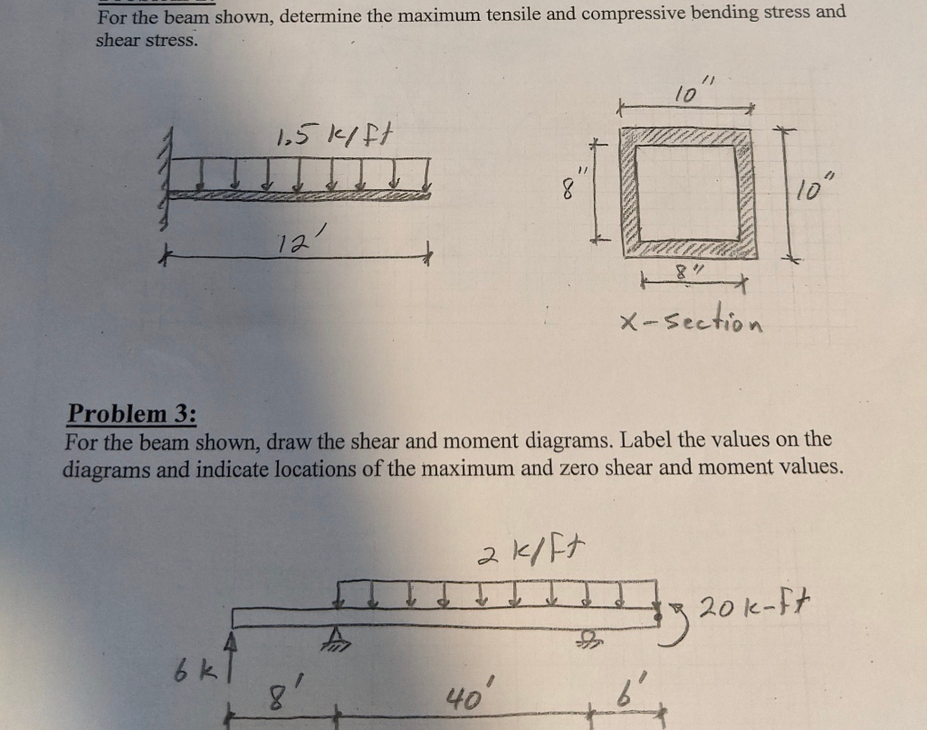 Solved For the beam shown, determine the maximum tensile and | Chegg.com