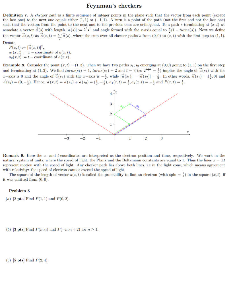 Feynman's checkers Definition 7. A checker path is a