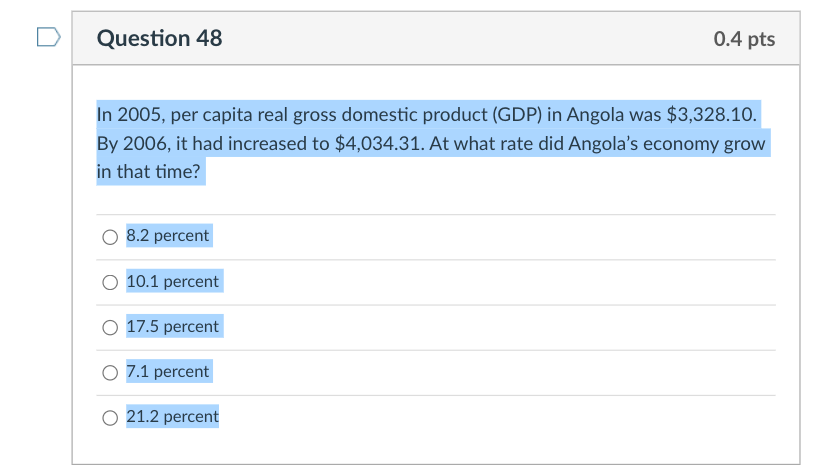 Solved Question 48 0.4 pts In 2005, per capita real gross | Chegg.com