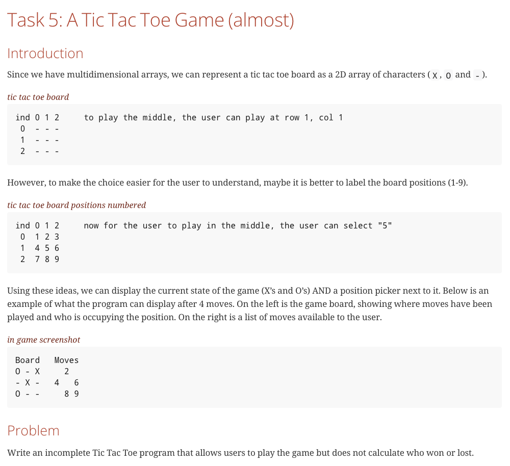 Solved Task 5: A Tic Tac Toe Game (almost) Introduction | Chegg.com