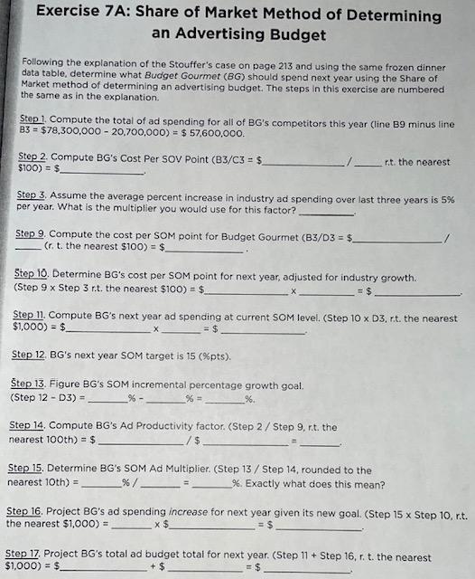 Solved Exercise 7A: Share of Market Method of Determining an | Chegg.com