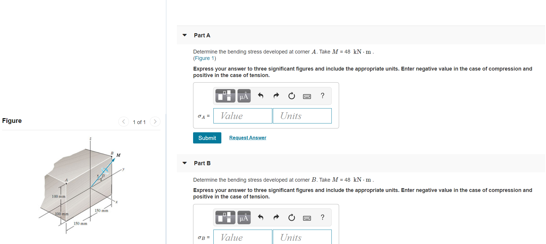Solved Part A Determine the bending stress developed at | Chegg.com