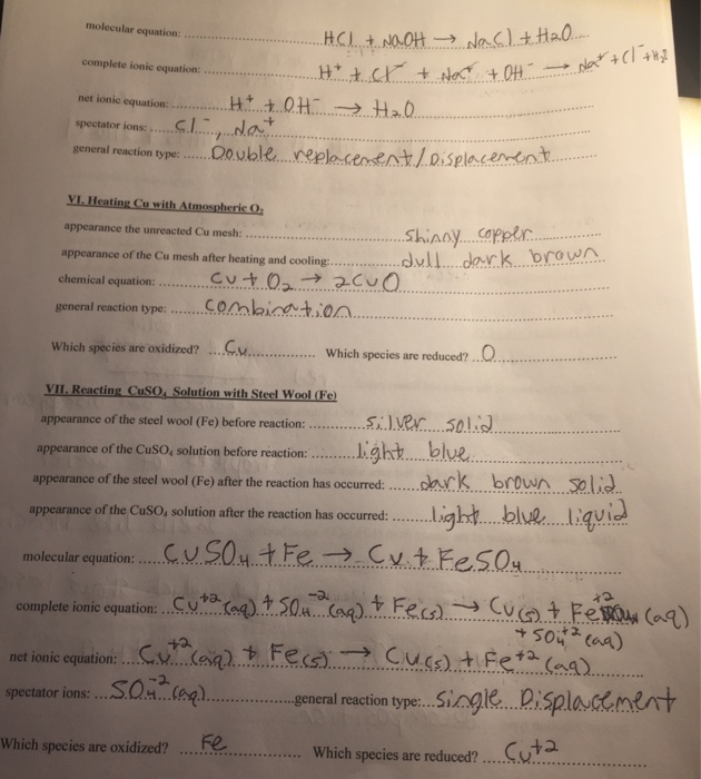 Chemical Reactions And Equations Lab 10 Answers - Tessshebaylo