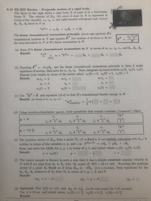 Solved 9 10 FE EIT Review Projectile Motion Of A Rigid Chegg