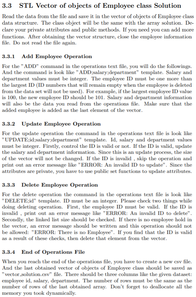 Solved 3.3 ﻿STL Vector of objects of Employee class | Chegg.com