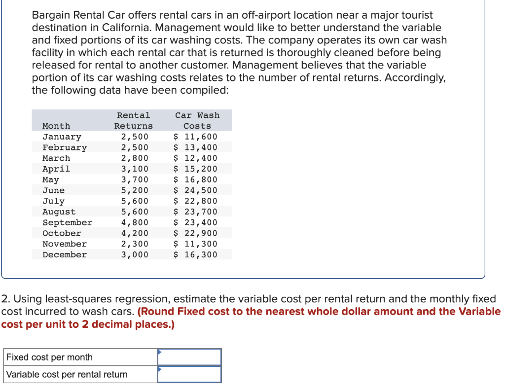 Solved Bargain Rental Car offers rental cars in an