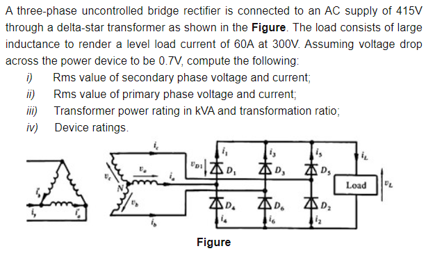 Solved A Three Phase Uncontrolled Bridge Rectifier Is Con Chegg Com