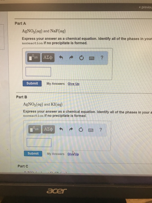 Solved Previou Part A Agno3aq And Nafaq Express Your 4844