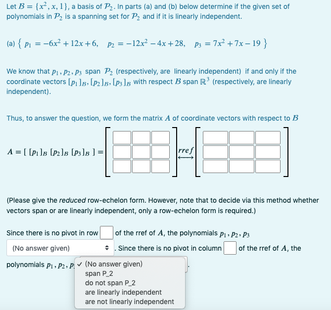 Solved Let B={x2,x,1}, A Basis Of P2. In Parts (a) And (b) | Chegg.com