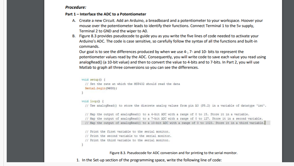 Procedure: Part 1 - Interface the ADC to a | Chegg.com