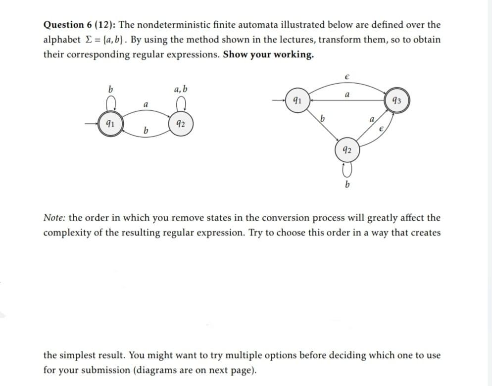 Solved Question 6 (12): The Nondeterministic Finite Automata | Chegg.com