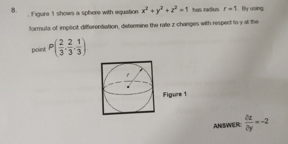 Solved Figure 1 shows a sphere with equation xº + y2 + Z2 = | Chegg.com