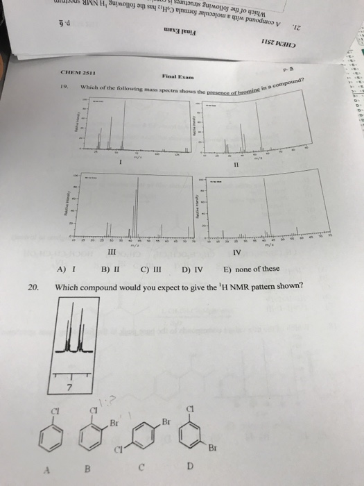 Solved Which Of The Following Mass Spectra Shows The 2803