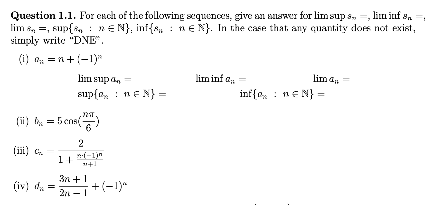 Solved Question 1.1. For each of the following sequences, | Chegg.com