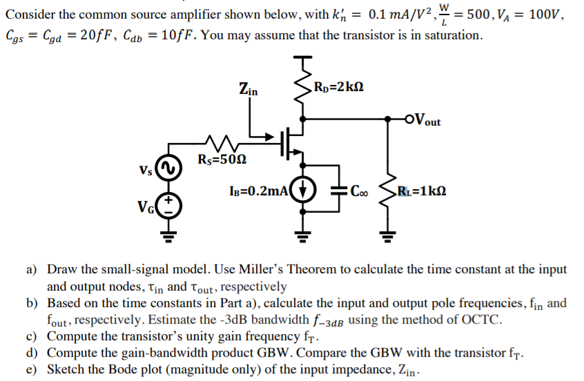 Consider the common source amplifier shown below, | Chegg.com