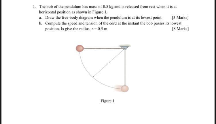 Solved 1. The Bob Of The Pendulum Has Mass Of 0.5 Kg And Is | Chegg.com