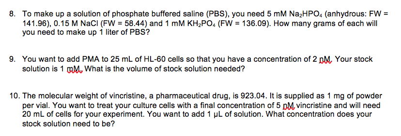 Solved 8. To make up a solution of phosphate buffered saline | Chegg.com