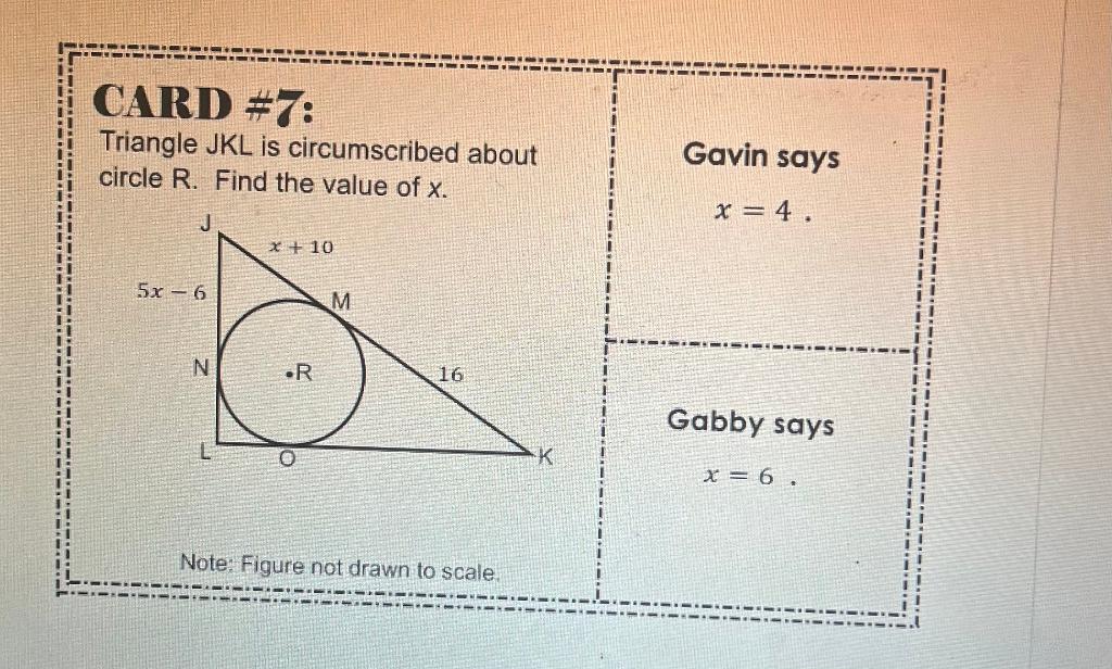 Solved CARD 7 Triangle JKL is circumscribed about circle