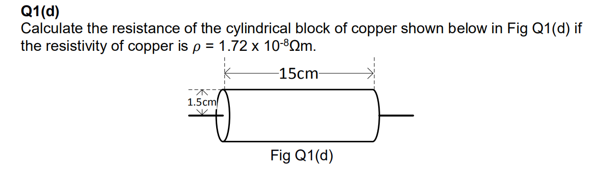 Solved Q1(d) Calculate The Resistance Of The Cylindrical | Chegg.com