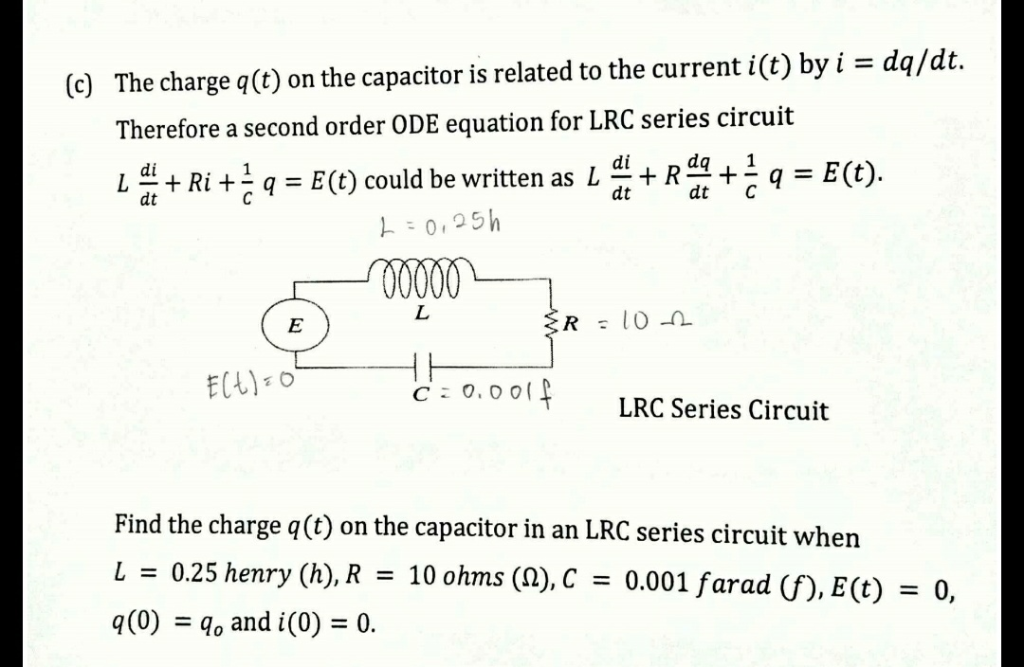 Solved The Charge Qt On The Capacitor Is Related To The 8204