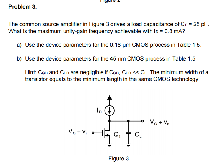 Solved Problem 3:The common source amplifier in ﻿Figure 3 | Chegg.com