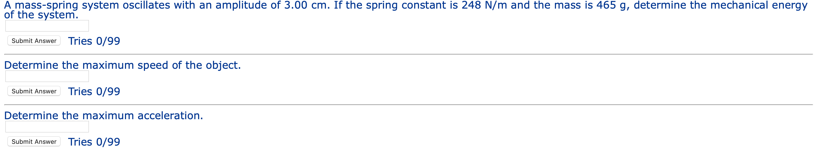 Solved A mass-spring system oscillates with an amplitude of | Chegg.com