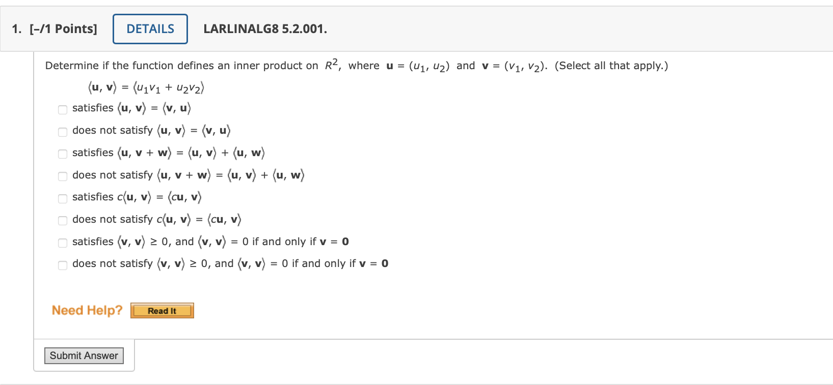 Solved Determine if the function defines an inner product on | Chegg.com