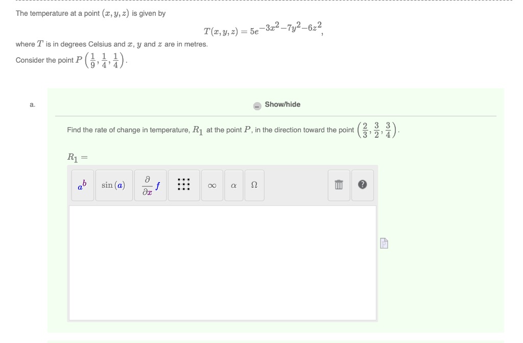 Solved The temperature at a point (x,y,z) is given by | Chegg.com