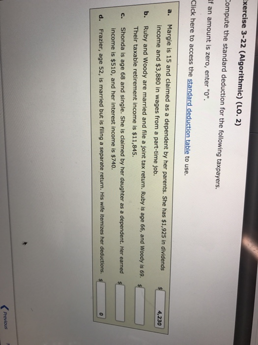 Solved Compute the standard deduction for the following