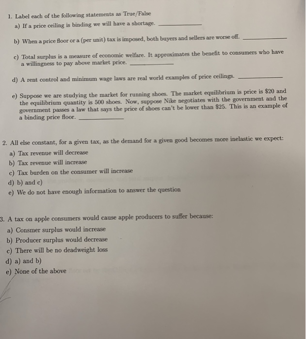 Solved 1. Label each of the following statements as | Chegg.com